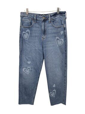 Hollister Ultra High-Rise Vintage Straight Stretch Jeans Heart Print Size 11R